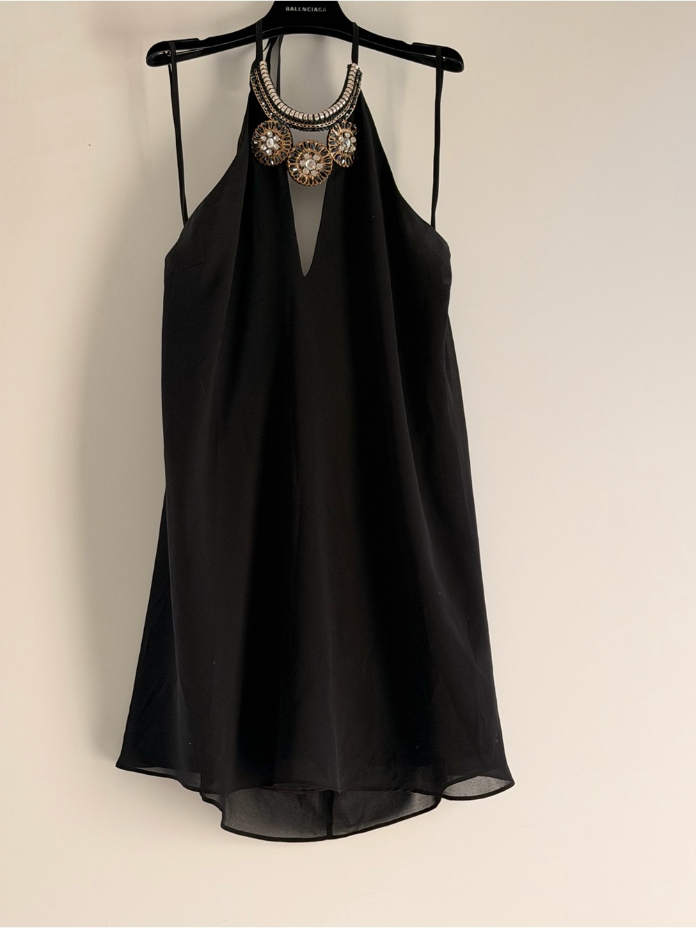 Black Embellished Halter Cocktail Dress -